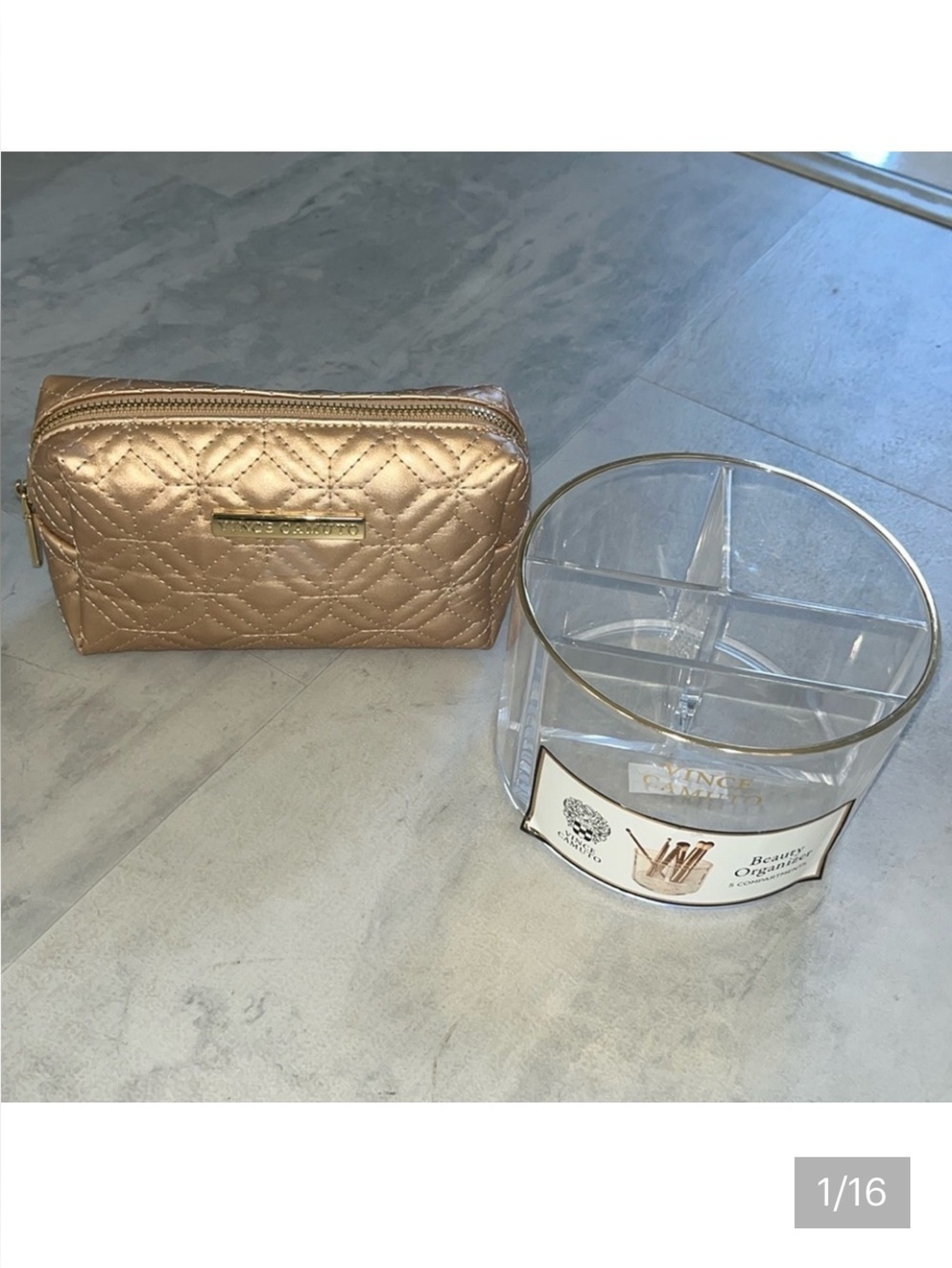Vince Camuto Cosmetic Bag & beauty organizer Quilted gold metallic Acrylic/gold